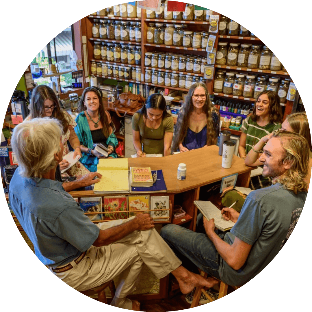 group of workshop participants and Malik Cotter in the dragons den store