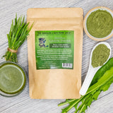 packaged green drink and ingredients